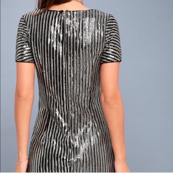 Lulu’s Black Gold Silver Striped Sequin Mini Dress - Picture 4 of 15